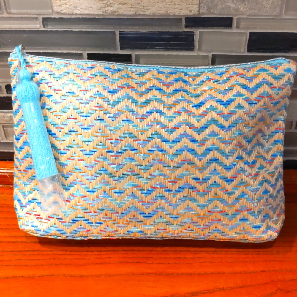 NWT Lancome Clutch Cosmetic Bag Makeup Bag Woven Wicker Seagrass